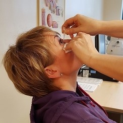 Patient is given eye drops