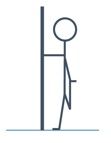 Example diagram of the thigh stretch exercise holding onto a wall