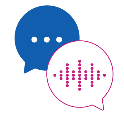 Graphic of two speech bubbles symbolising a conversation being listened too.