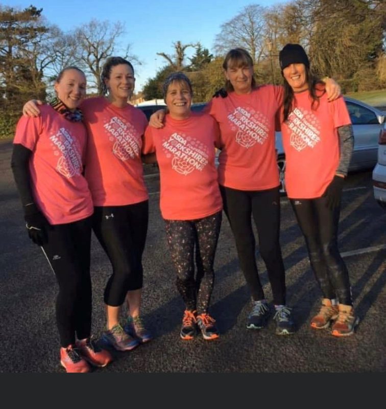 Debbie Edwards with fellow runners Kirsten Baines, Helen Johnston, Sandra Stabler and Sue Russell