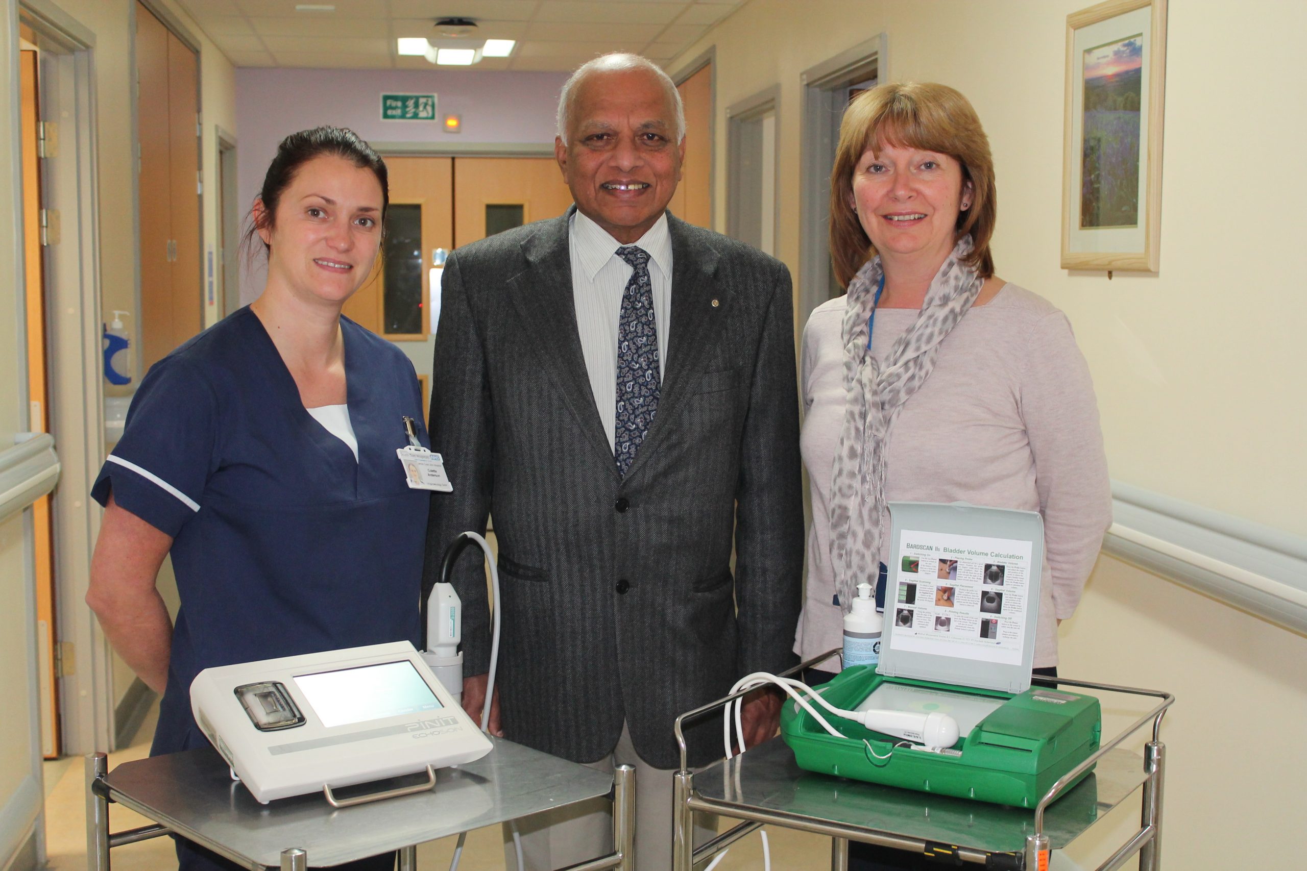 Staff with bladder scanner donated by Friends of the Friarage