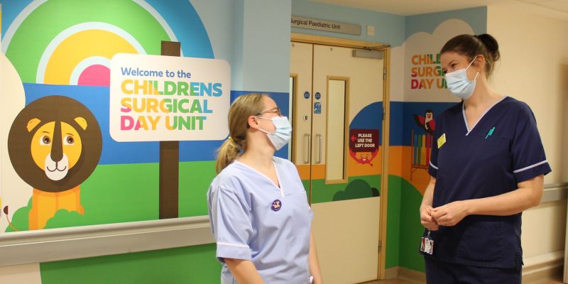 Children's surgical day unit staff outside entrance