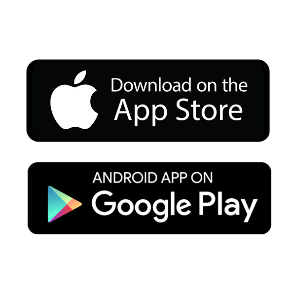 Apple App store logo and the Google Play logo