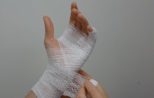 Hand with bandage support