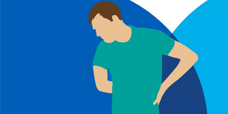 Graphic showing a person in pain holding onto their back