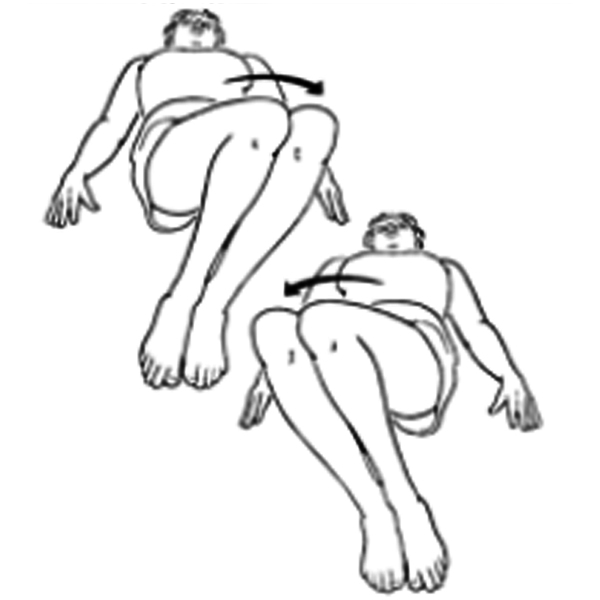 A person laying on their back, knees bent