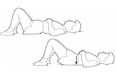 Diagram of a person laying with back to the floor, knees bent