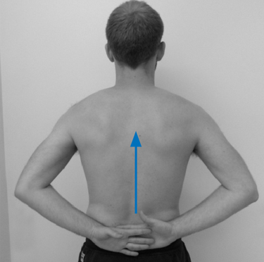 Hands placed behind the back, stretching the hands towards shoulder blades