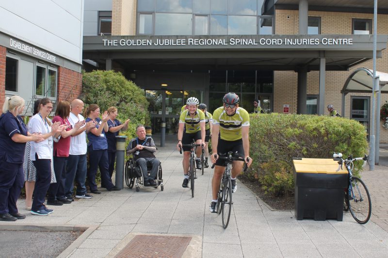 Cyclists leave The Golden Jubilee Regional Spinal Cord Injuries Centre