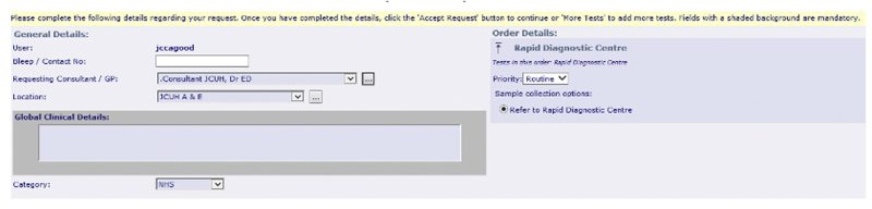 Image showing the area where you enter reason for referral