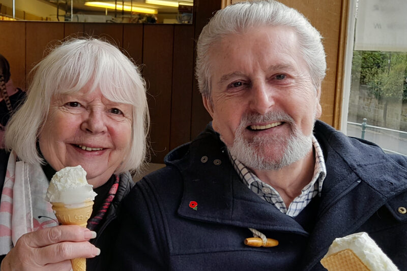 Myeloma patient Ian Carrick and his wife Carole eating ice creams