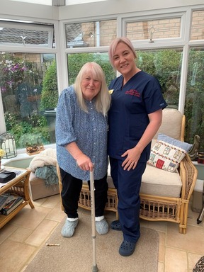 Hospital at Home patient Pat Bennison with Becky Shea, clinical service lead for UCR, Home First and Hospital at Home on Tees