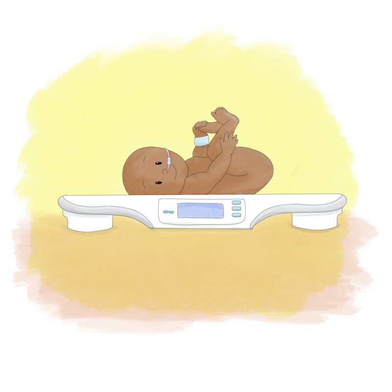 cartoon image of baby on scales 
