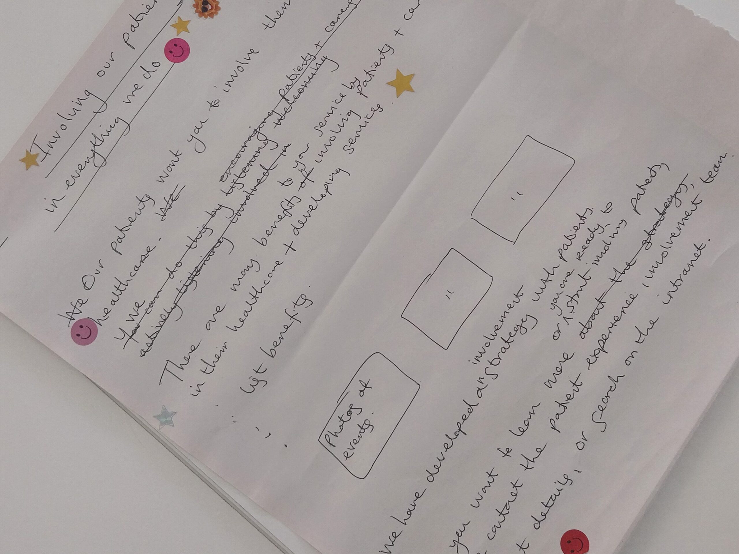 Patient ideas written on a page