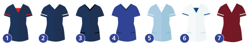 Staff uniforms - Numbered 1 to 7 for reference
