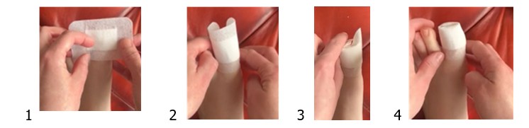 Images showing how to apply a dressing to your toes