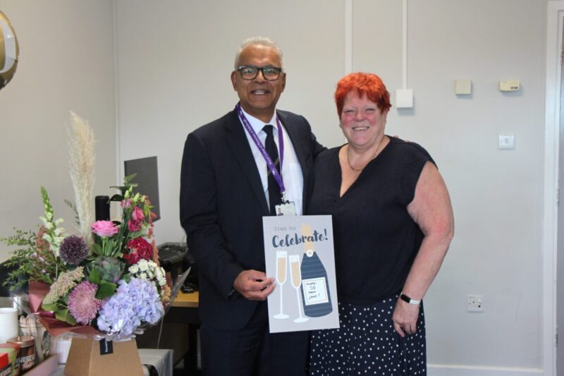 Gastroenterology consultant Deepak Dwarakanath and Janet at her celebratory event