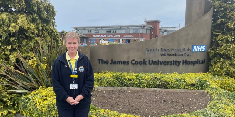 Sue Page outside James Cook main entrance