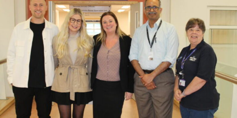 Emma, her partner Jordan, Dr Anil Varma, Kate Helstrip (Dr Varma's secretary and Tracy from Our Hospitals Charity
