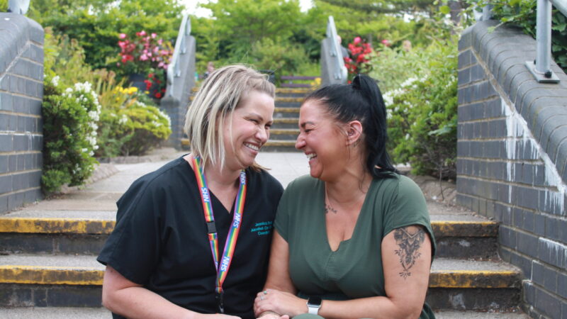 Jessica and Kat laughing over a joke