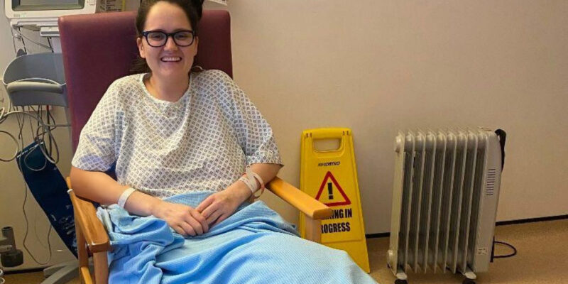 A patient in a hospital bed