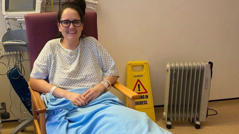 A patient in a hospital bed
