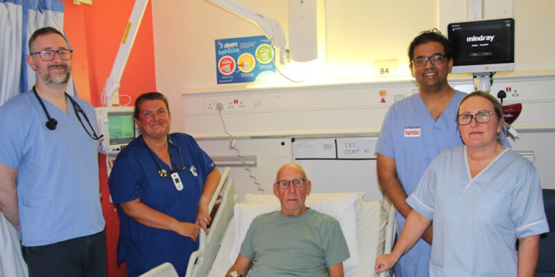 Leslie with the stroke team who saved his eyesight