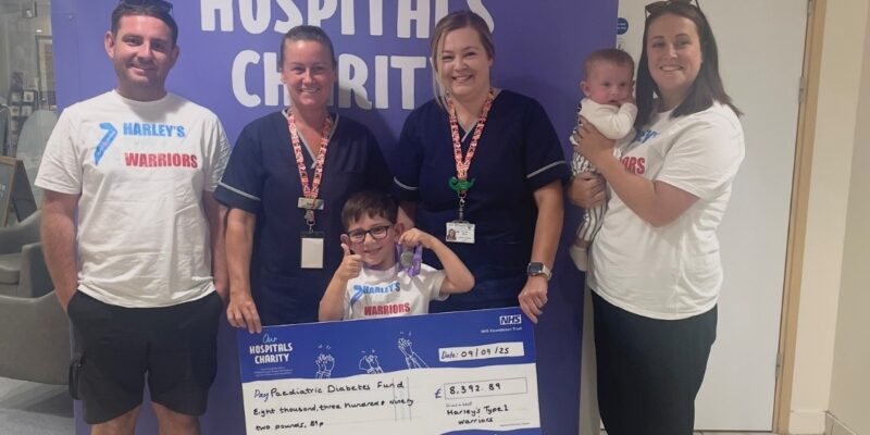 Adam Muscroft, Louise Finn, paediatric diabetes specialise nurse, Harley Muscroft, Terri-Ann Morgan paediatric diabetes nurse specialist, Finn Muscroft and Emily Muscroft