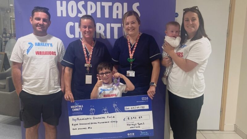 Adam Muscroft, Louise Finn, paediatric diabetes specialise nurse, Harley Muscroft, Terri-Ann Morgan paediatric diabetes nurse specialist, Finn Muscroft and Emily Muscroft