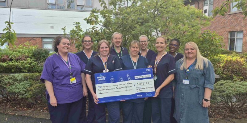 Lung cancer team with their donation to Our Hospitals Charity