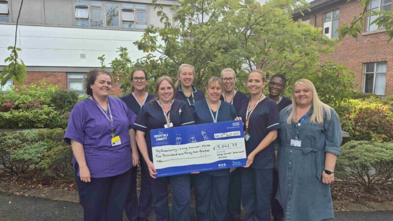 Lung cancer team with their donation to Our Hospitals Charity