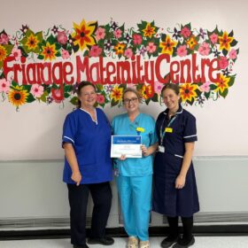 Lynne Staite, University Hospitals Tees’ head of midwifery, Becky Easton and Clare McMann, Friarage Maternity Centre manager (left to right)