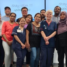 Candidates on the adult OSCE training programme with Jean Angus and Mylene Amoroso