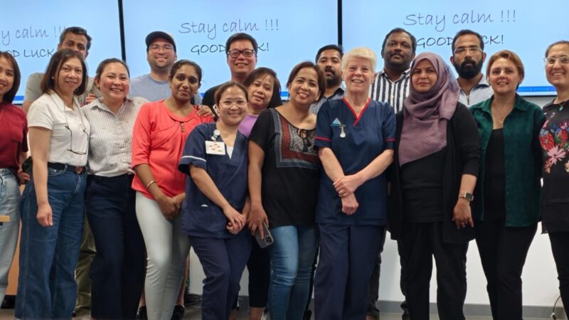 Candidates on the adult OSCE training programme with Jean Angus and Mylene Amoroso