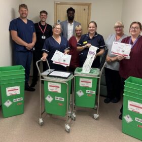 ENT outpatient manager Emily Thornton with team, Sam Davison clinical procurement lead nurse, Alex Andersen, ambu sustainability lead and Nana Eneh, Ambu national sales director