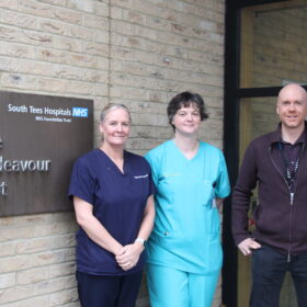 Darren Leaning pictured with clinical research practitioner Claire Elliot and nuclear medicine clinical lead Dionne Limmer
