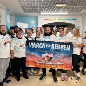 March for Reuben walkers outside of The James Cook University Hospital’s neonatal unit