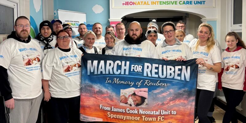 March for Reuben walkers outside of The James Cook University Hospital’s neonatal unit