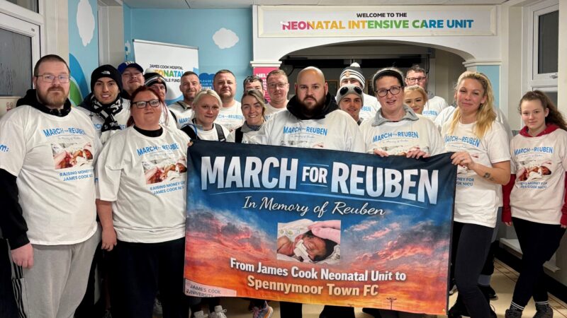 March for Reuben walkers outside of The James Cook University Hospital’s neonatal unit