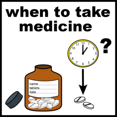 Medicine bottle next a clock