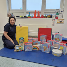 Nicola Hewitson with the toys