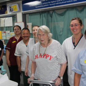 Diana with the team who looked after her in Rutson ward
