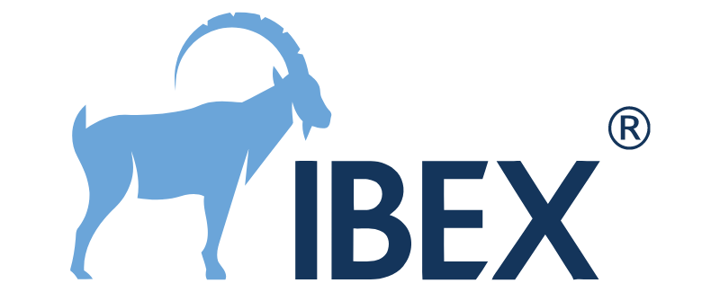 Ibex logo in dark blue next to a lighter blue coloured graphic of a ibex