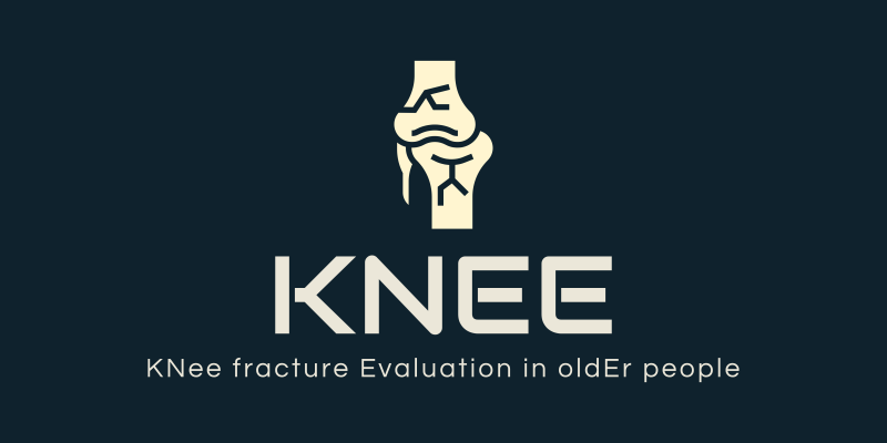 An image of a knee bone on a black background with the word KNEE under it.