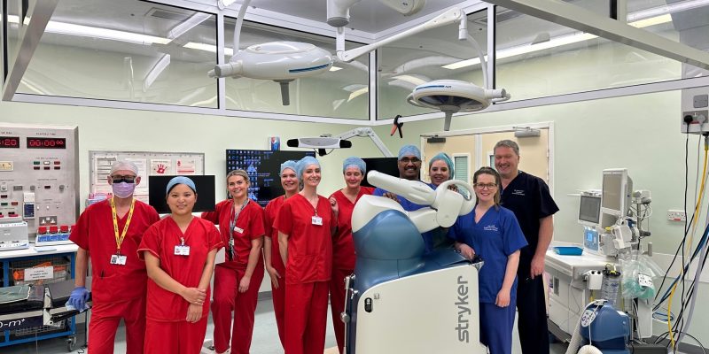 The Friarage theatre team with the new orthopaedic robot.