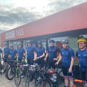 The team of cyclists outside of BBC Radio Tees
