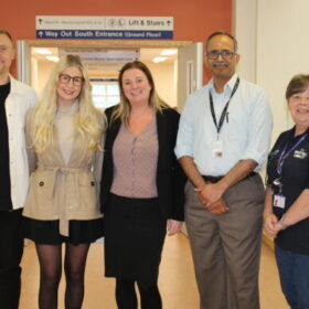 Emma, her partner Jordan, Dr Anil Varma, Kate Helstrip (Dr Varma's secretary and Tracy from Our Hospitals Charity