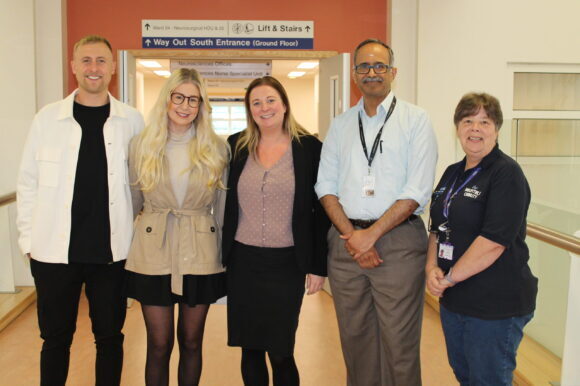 Emma, her partner Jordan, Dr Anil Varma, Kate Helstrip (Dr Varma's secretary and Tracy from Our Hospitals Charity