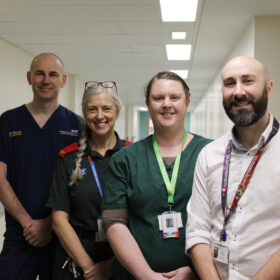Left to right: Kevin Moore, clinical director for emergency care at North Tees and Hartlepool NHS Foundation Trust; Josie Hale, operations manager at North East Ambulance Trust; Lucy Falcus, medical director at Hartlepool and Stockton Health and Andy Hebron, clinical director for emergency care at South Tees Hospitals NHS Foundation Trust.